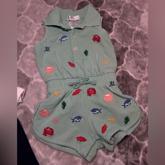 Ralph Lauren Baby Dog Cotton Jersey Tee/ Legging Set & Beach Romper- Size 0-3M - Picture 9 of 12